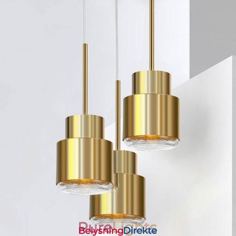 Postmoderne Glass Pendellampe Gyllen Sylinderlampe Lyssterk Belysningslampe