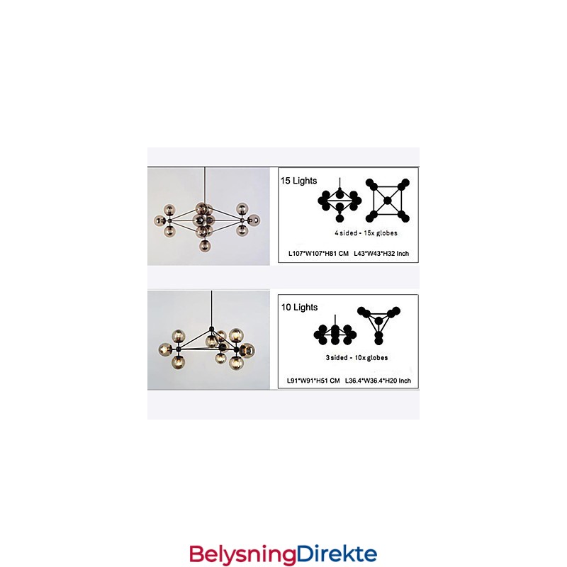Lysekrone Med 15 Lys I Glass, Kuleformet, Retro, Utendørs, Garasje, Metall