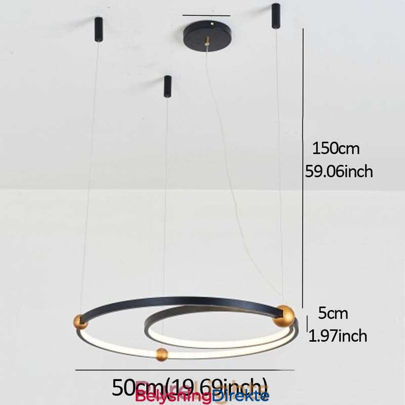 Sirkelformet Pendellampe Svart Med 2 Ringer