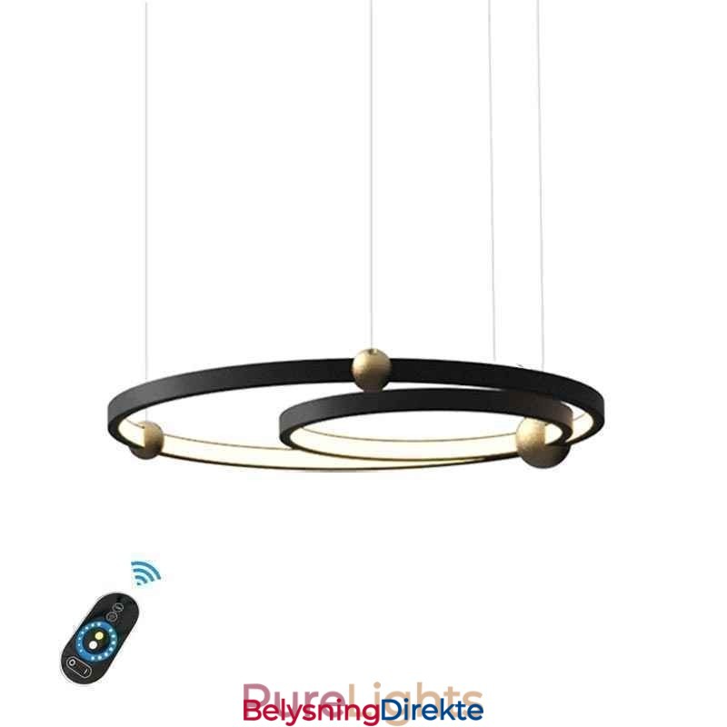 Sirkelformet Pendellampe Svart Med 2 Ringer