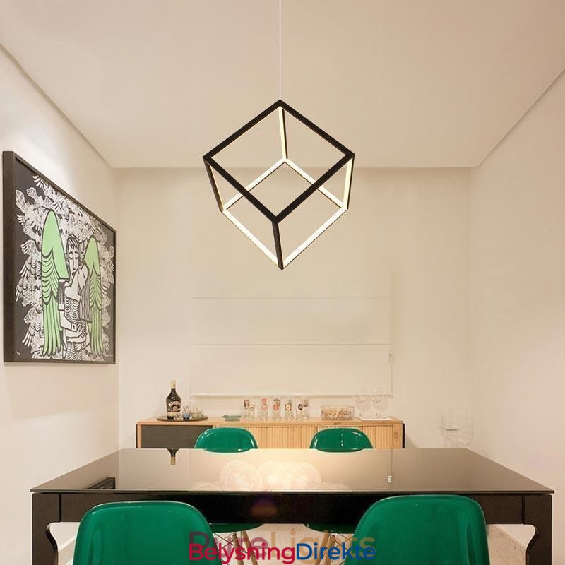 Svart Pendellampe Geometrisk Kubebelysning