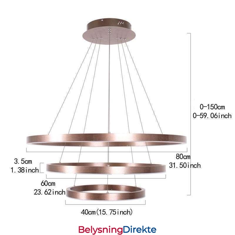 Pendellampe Tegning Håndverk 3 Ringer Lampe 80+60+40Cm