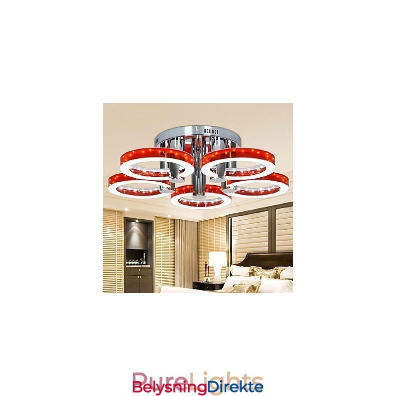 Moderne Rød Akryllysekrone Med 5 Lys (Kromfinish)