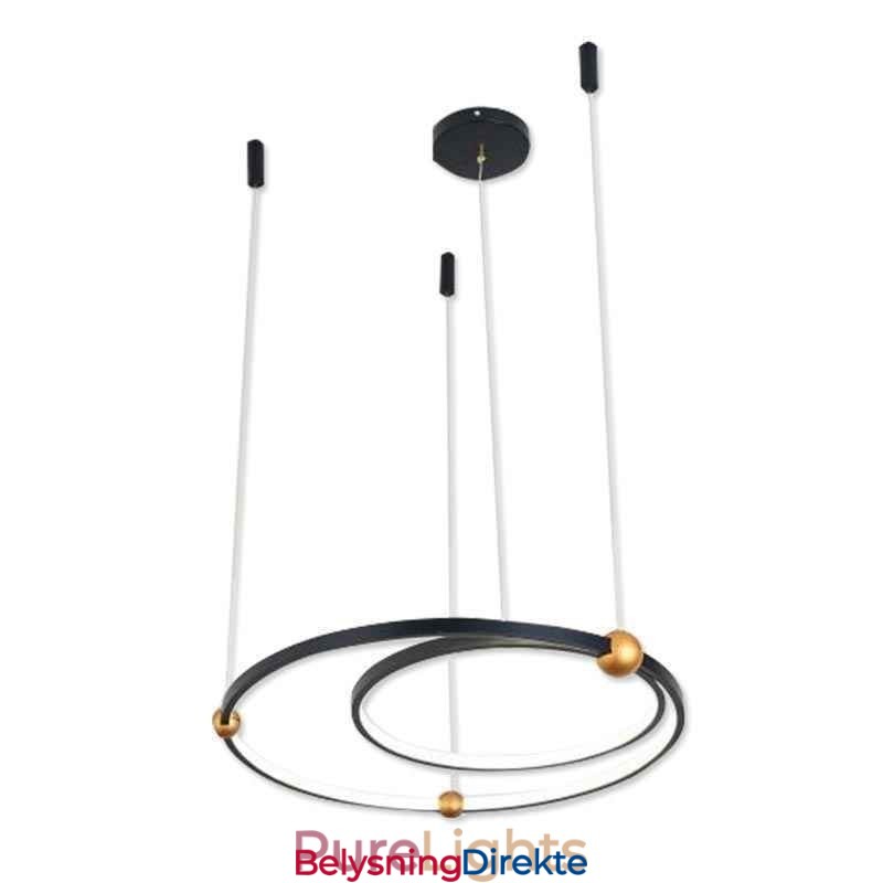Sirkelformet Pendellampe Svart Med 2 Ringer