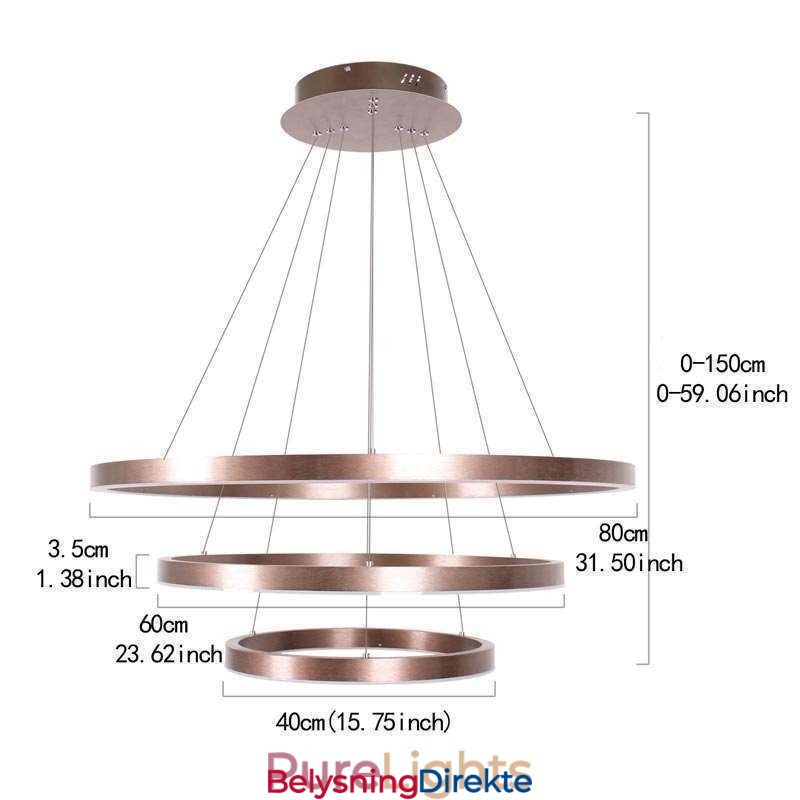 Pendellampe Tegning Håndverk 3 Ringer Lampe 80+60+40Cm