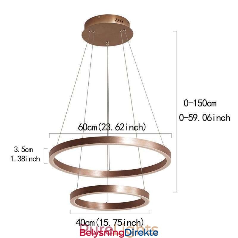 Pendellampe Tegning Håndverk 2 Ringer Lampe 60+40Cm