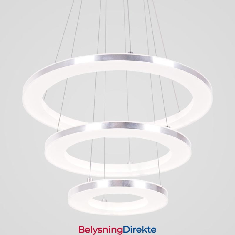 Moderne Pendellampe I Akryl Med 3 Ringer, 40+30+20 Cm