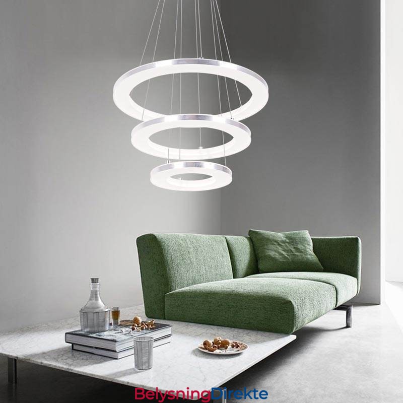 Moderne Pendellampe I Akryl Med 3 Ringer, 40+30+20 Cm