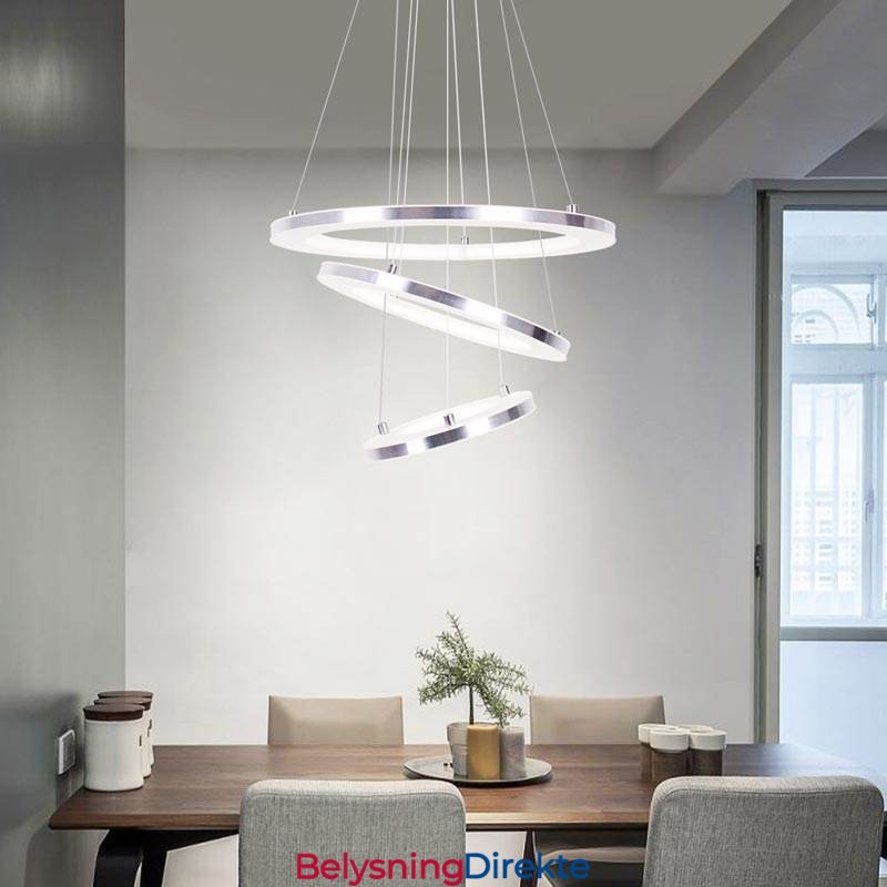 Moderne Pendellampe I Akryl Med 3 Ringer, 40+30+20 Cm