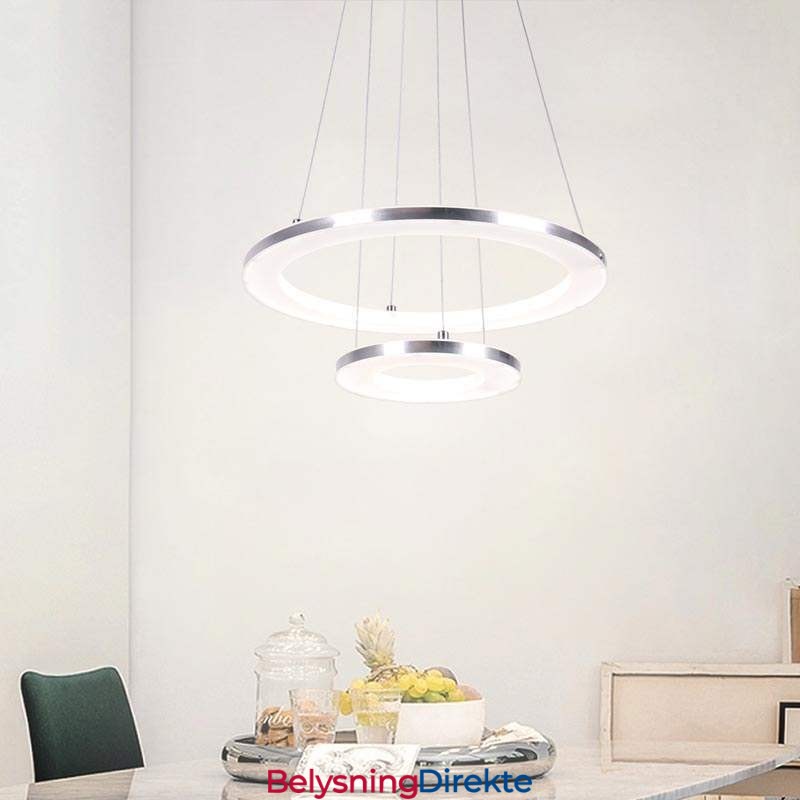 Moderne Pendellampe Akryl Med 2 Ringer, 40+20 Cm