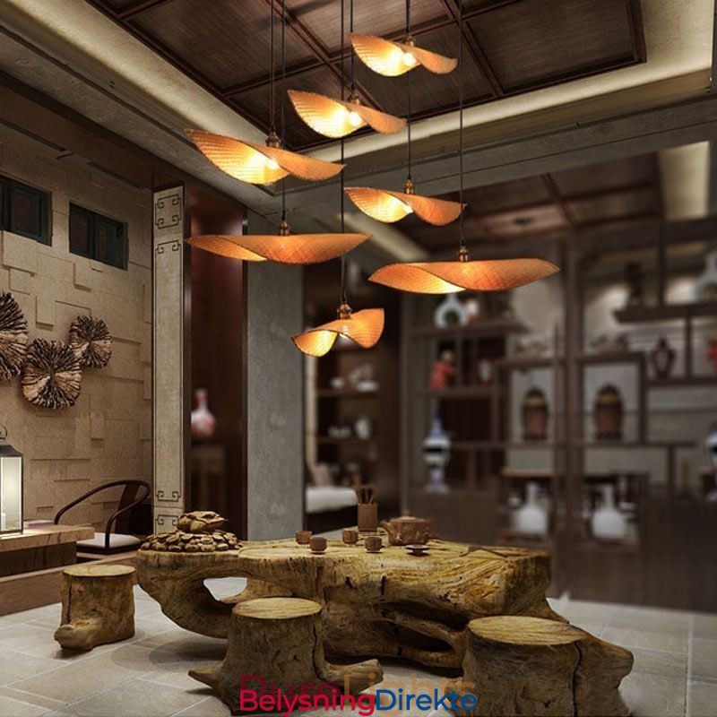 Kreativ Bladformet Pendellampe Moderne Bambus Pendellampe Tearoom Lighting