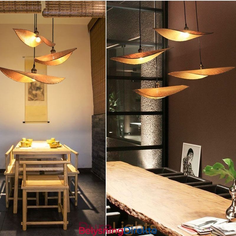 Kreativ Bladformet Pendellampe Moderne Bambus Pendellampe Tearoom Lighting