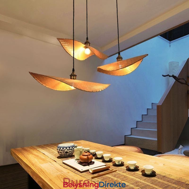Kreativ Bladformet Pendellampe Moderne Bambus Pendellampe Tearoom Lighting