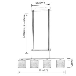 Moderne Pendellampe Med 4 Lys Og Justerbar Høyde I Stoffskjerm
