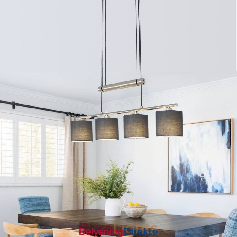 Moderne Pendellampe Med 4 Lys Og Justerbar Høyde I Stoffskjerm