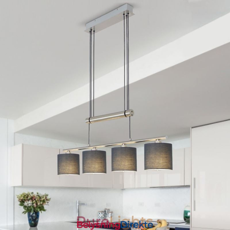 Moderne Pendellampe Med 4 Lys Og Justerbar Høyde I Stoffskjerm