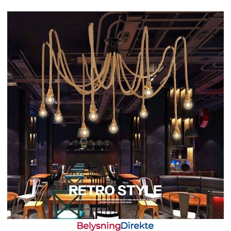 Retro Stil 6 10 Hoder Anhengslampe Hamptau Lysekrone Vintage Taklampe