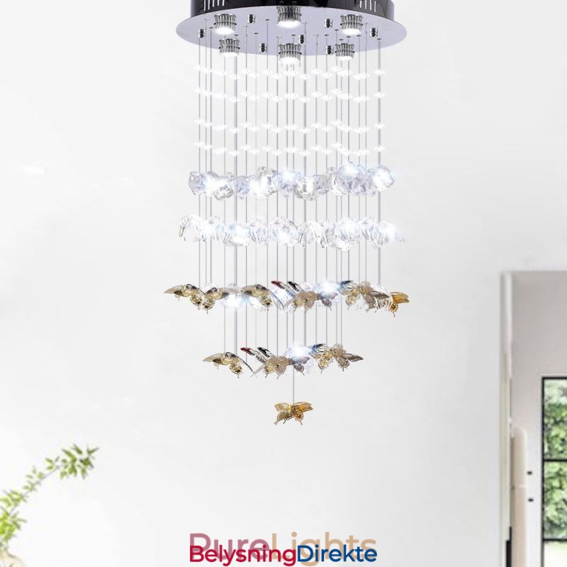 Nordisk Pendellampe Kreativ Sommerfugl-Pendellampe I Glass