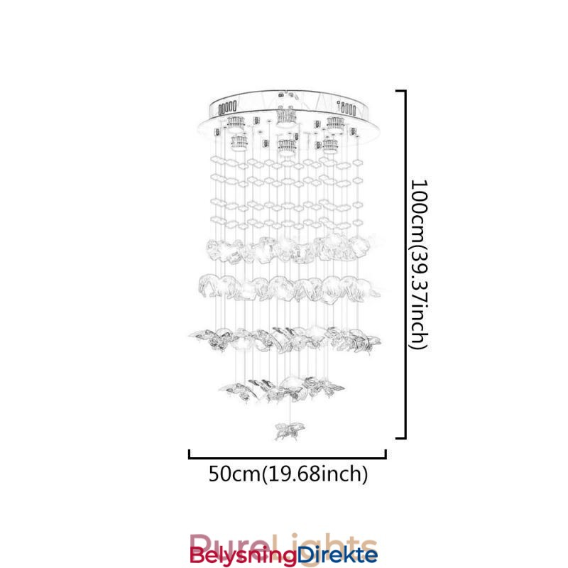 Nordisk Pendellampe Kreativ Sommerfugl-Pendellampe I Glass