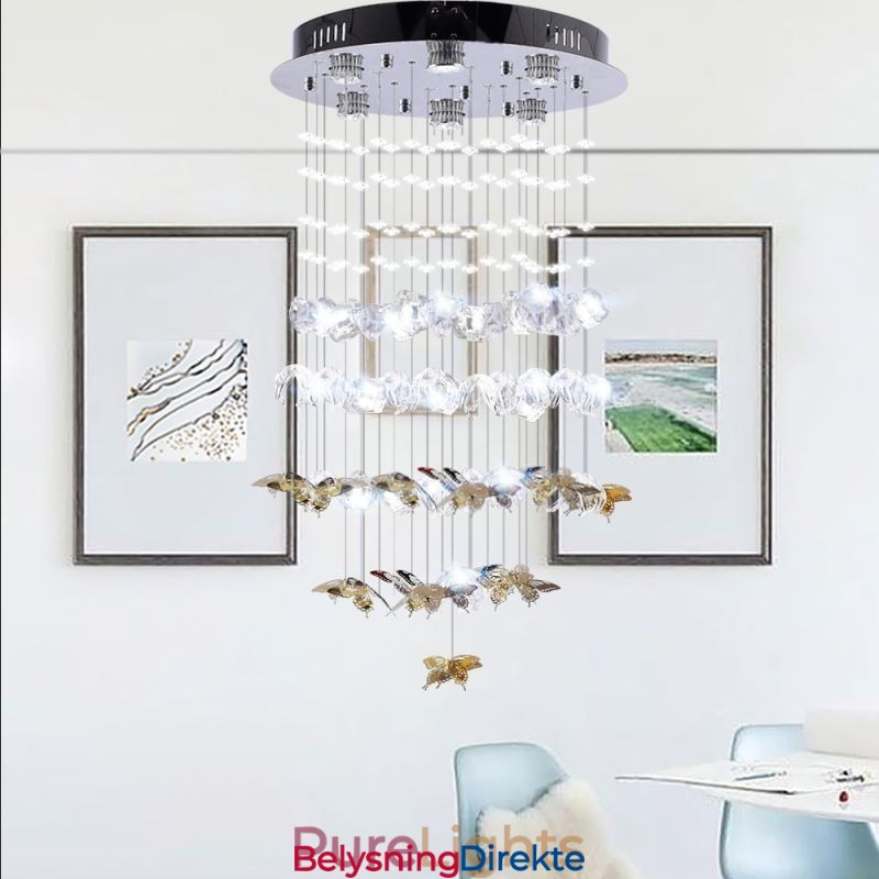 Nordisk Pendellampe Kreativ Sommerfugl-Pendellampe I Glass