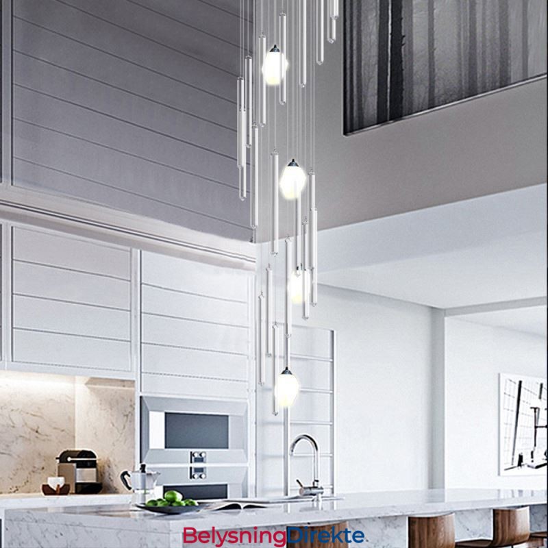 Klyngeformet Pendellampe Moderne Stor Pendelkrystalllysekrone Tosidig Trapp