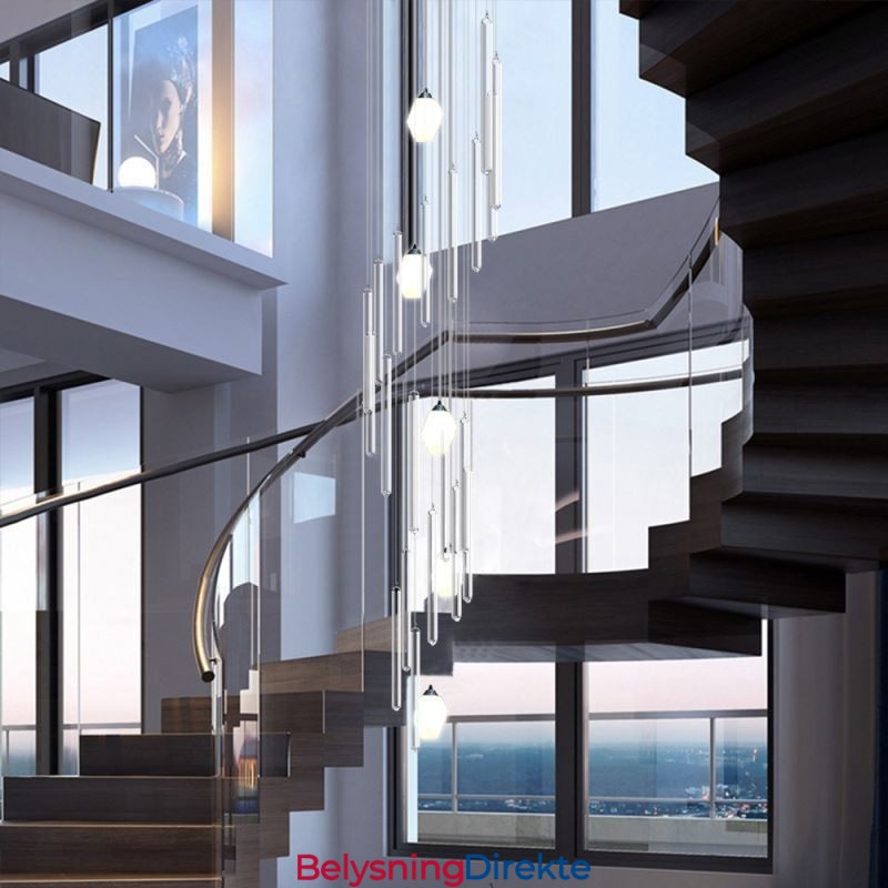 Klyngeformet Pendellampe Moderne Stor Pendelkrystalllysekrone Tosidig Trapp