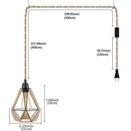 Retro Pendellampe Med Hamptau, Taklampe, 5 M Hengende Wire