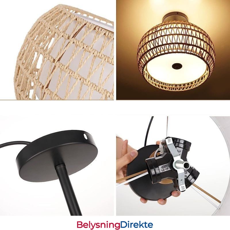 Papirsnor I Stoff, Innfelt, 32 Cm, Rund Lampeskjerm, 3 Lys