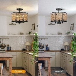 Retro Taklampe Svart Jernpapirsnor Taklampe 3 Lys