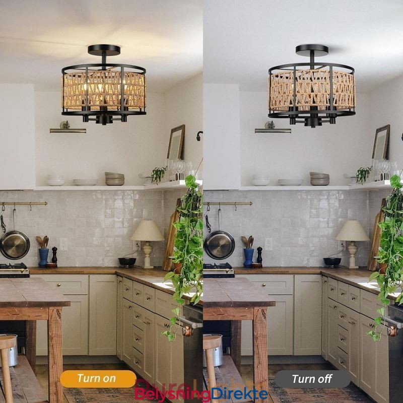 Retro Taklampe Svart Jernpapirsnor Taklampe 3 Lys