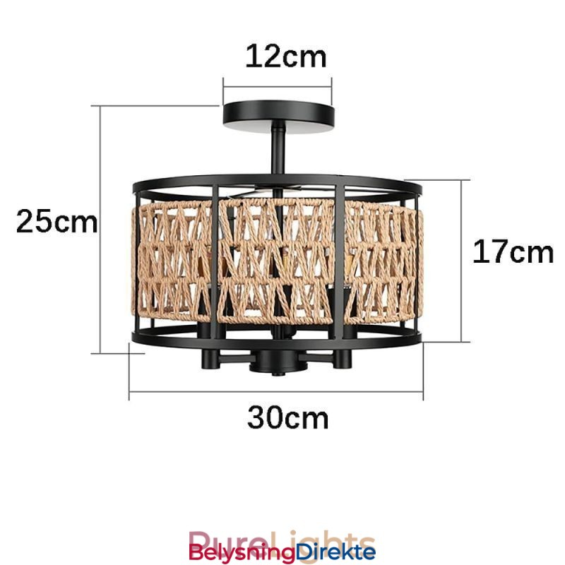 Retro Taklampe Svart Jernpapirsnor Taklampe 3 Lys
