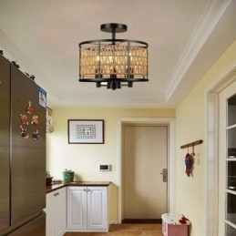 Retro Taklampe Svart Jernpapirsnor Taklampe 3 Lys