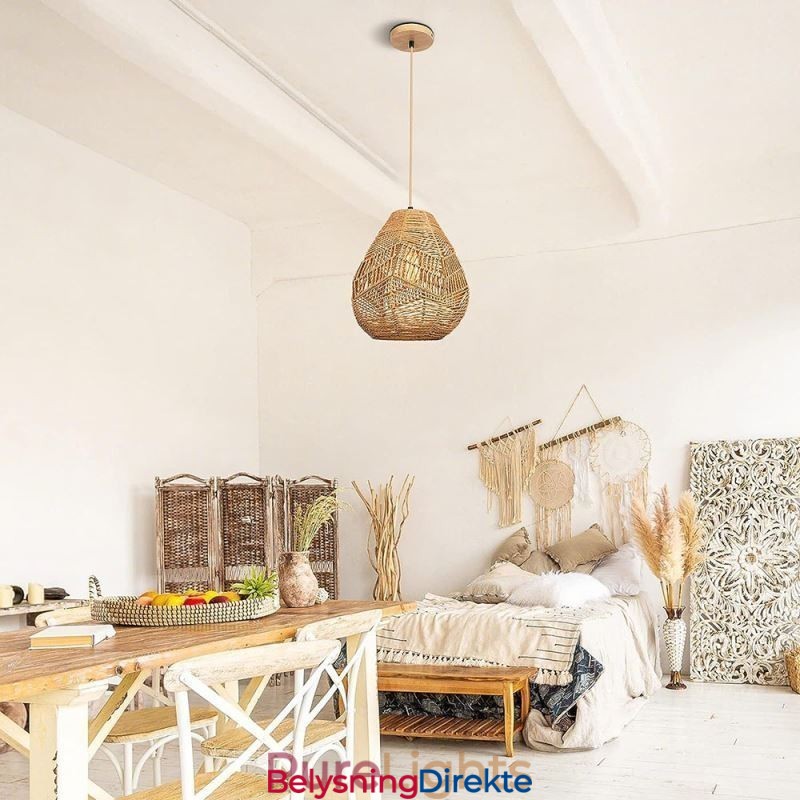 Nordisk Retro Taklampe Med Naturlig Papirsnor, Håndvevd Lampeskjerm