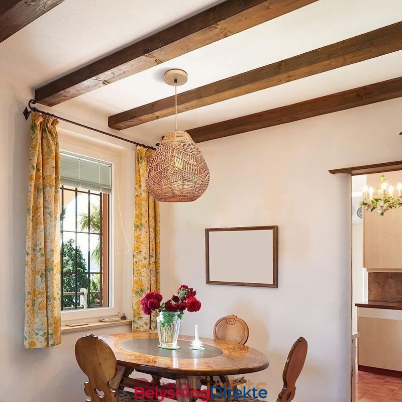 Nordisk Retro Taklampe Med Naturlig Papirsnor, Håndvevd Lampeskjerm