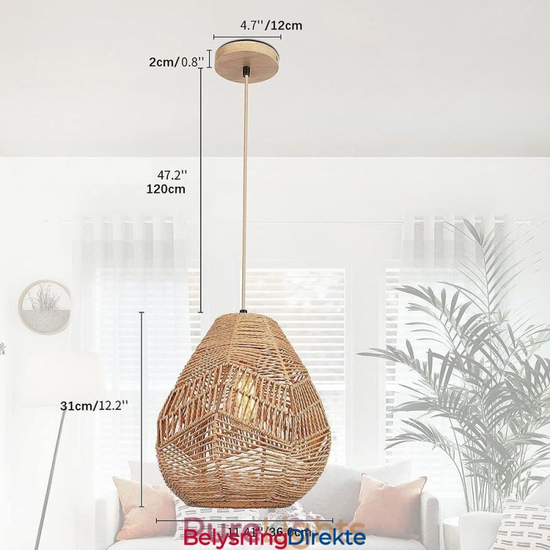 Nordisk Retro Taklampe Med Naturlig Papirsnor, Håndvevd Lampeskjerm