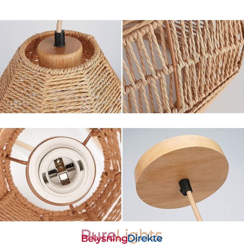 Nordisk Retro Taklampe Med Naturlig Papirsnor, Håndvevd Lampeskjerm