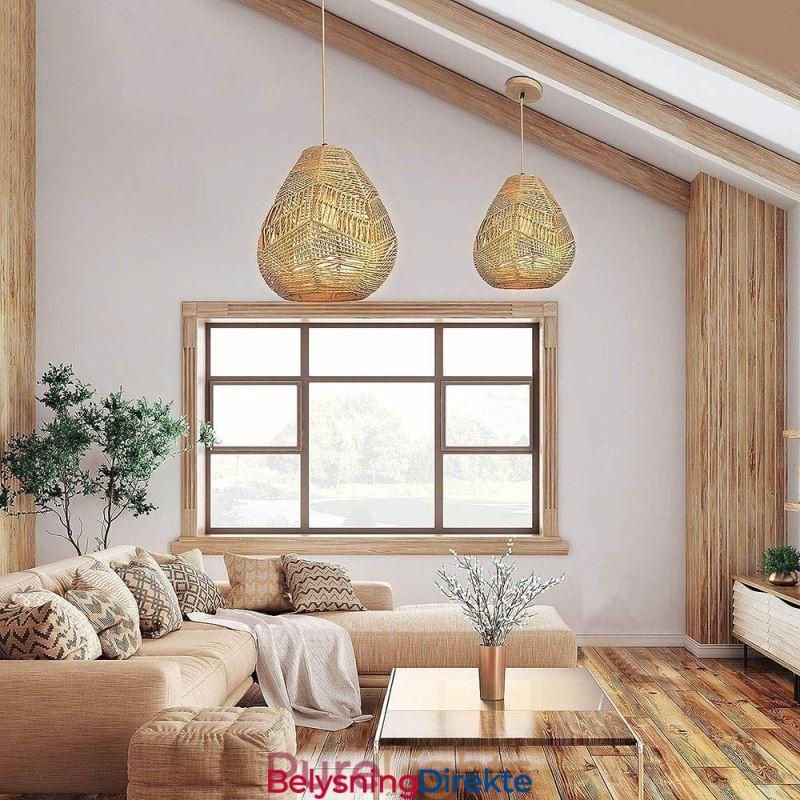 Nordisk Retro Taklampe Med Naturlig Papirsnor, Håndvevd Lampeskjerm