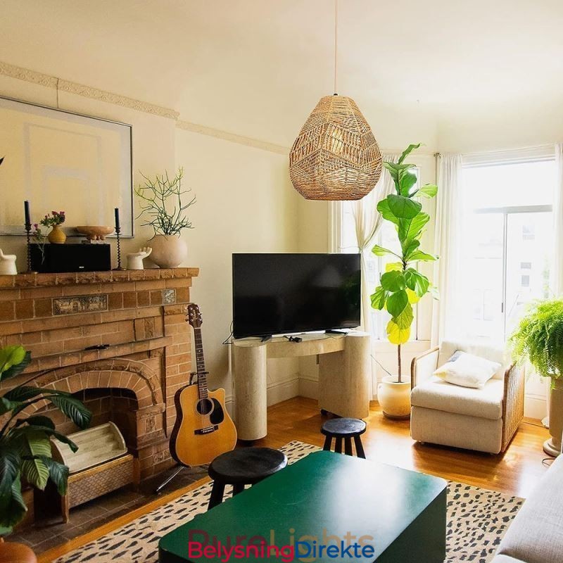 Nordisk Retro Taklampe Med Naturlig Papirsnor, Håndvevd Lampeskjerm