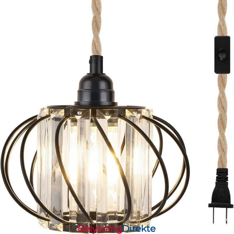 Retro Landlig Taklampe I Hamptau, Jern, Nattbordslampe Med Stikkontakt