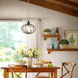 Retro Landlig Taklampe I Hamptau, Jern, Nattbordslampe Med Stikkontakt