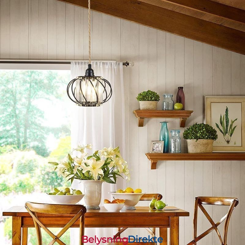 Retro Landlig Taklampe I Hamptau, Jern, Nattbordslampe Med Stikkontakt