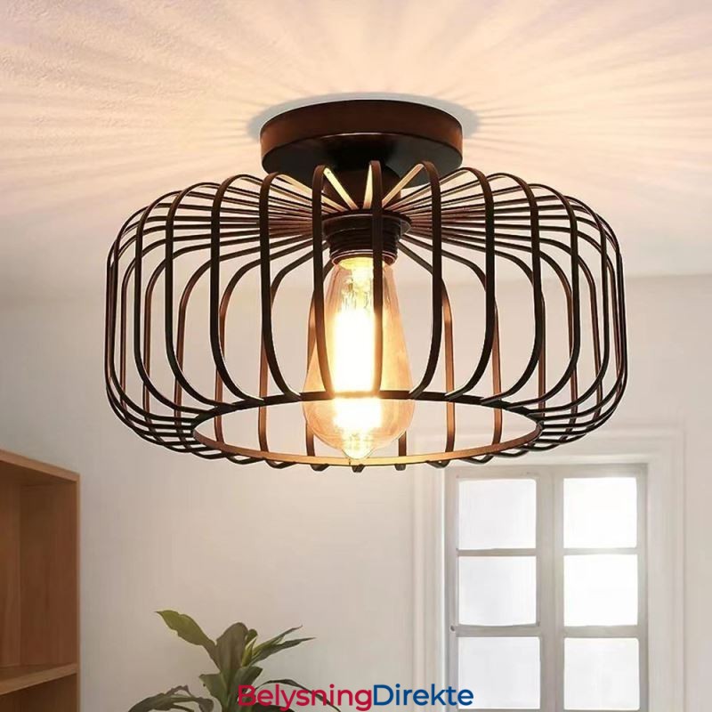 Enkel Innfelt Taklampe I Jern Med Fuglebur