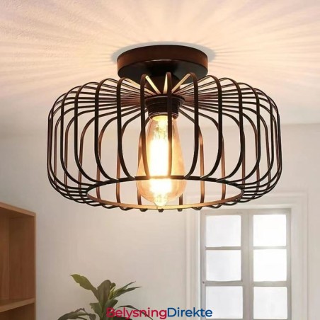 Enkel Innfelt Taklampe I Jern Med Fuglebur