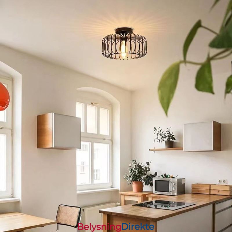 Enkel Innfelt Taklampe I Jern Med Fuglebur