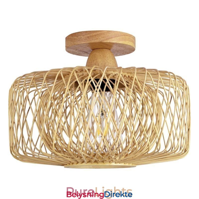 Retro Dobbeltlags Taklampe Håndvevd Bambus Lampeskjerm Taklampe