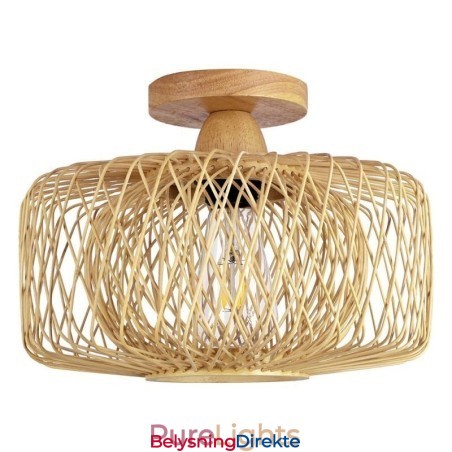 Retro Dobbeltlags Taklampe Håndvevd Bambus Lampeskjerm Taklampe