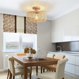 Retro Dobbeltlags Taklampe Håndvevd Bambus Lampeskjerm Taklampe