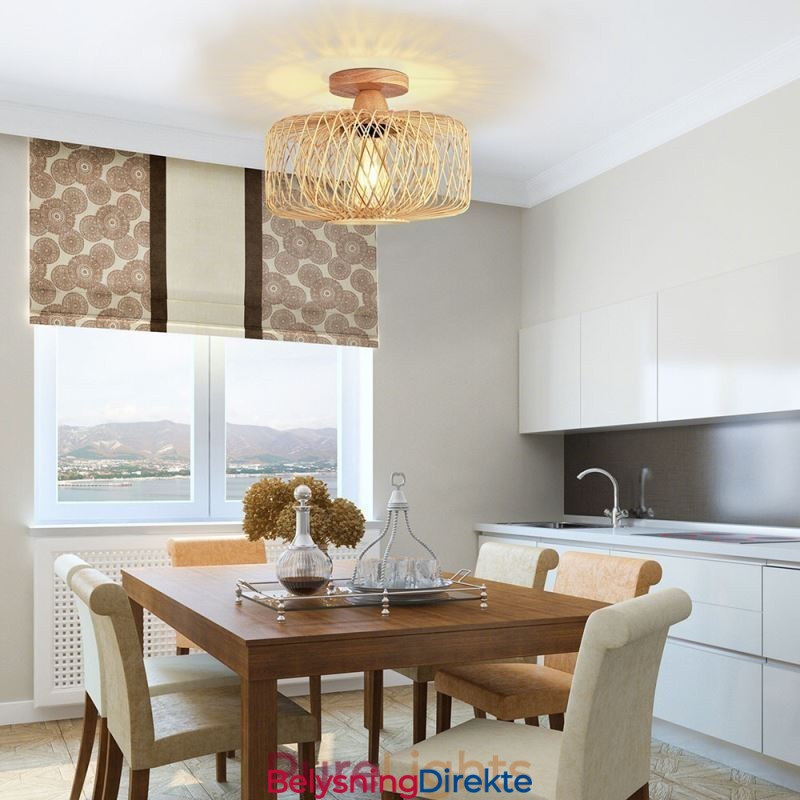 Retro Dobbeltlags Taklampe Håndvevd Bambus Lampeskjerm Taklampe