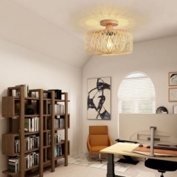 Retro Dobbeltlags Taklampe Håndvevd Bambus Lampeskjerm Taklampe