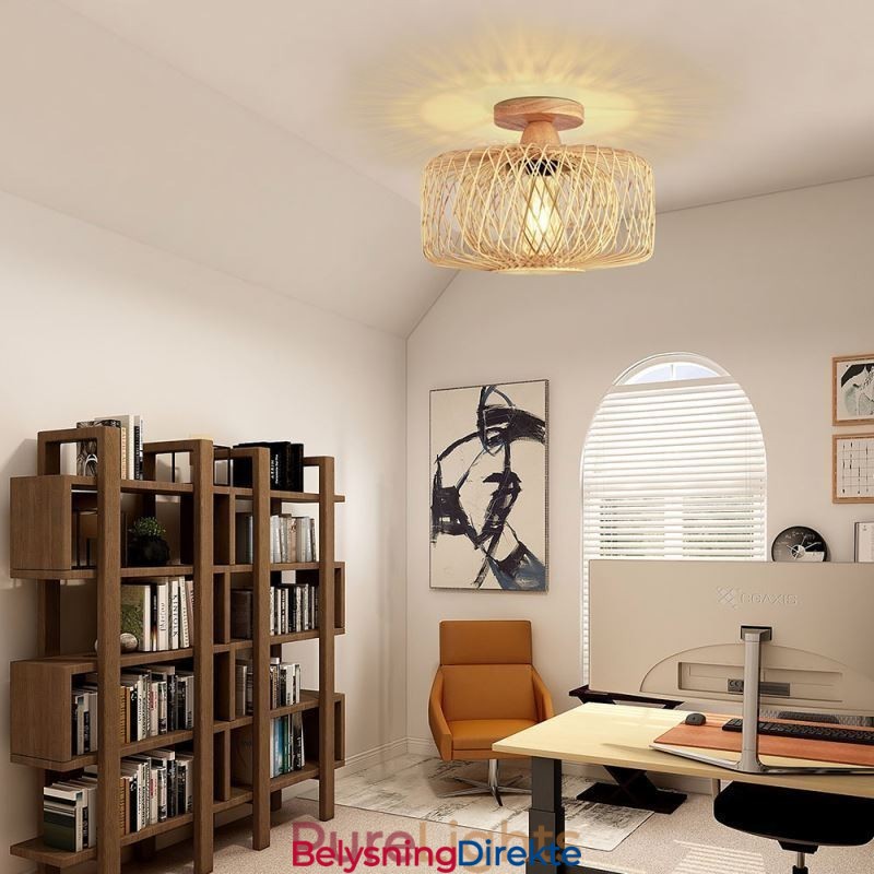 Retro Dobbeltlags Taklampe Håndvevd Bambus Lampeskjerm Taklampe